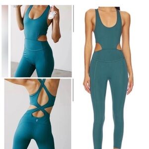 FP Movement by Free People Teal Cutout Crisscross Jumpsuit